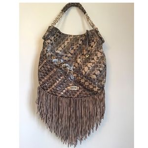 Jimmy Choo Tita Snakeskin and Suede-Fringe
